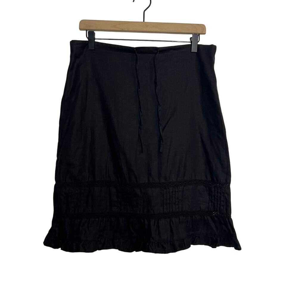 Vintage Old Navy Linen Fairy Tiered Mini Skirt Women Size 6 Black Boho Goth Draw